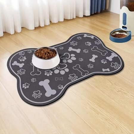 Non-Slip Bone-Shaped Diatomaceous Earth Pet Feeding Mat with Quick-Dry, Stain-Resistant, Rubber Base for Dog & Cat Bowl