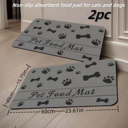 2pcs Diatomaceous Earth Pet Feeding Pads - Absorbent Non-Slip Rubber Base, Quick-Dry Scratch-Proof Dog & Cat Food and Water Bowls Mat with Paw Print & Bone Design, Stain-Free Easy Clean, Pet Feeding Mat, Petsafe Material, Petfriendly Home, Multipet Househ