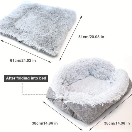 [24" Foldable Pet Bed] Soft, Washable 24" Foldable Plush Pet Bed Mat for Small Cats & Dogs | Cozy Nesting Pad with Stitched Detailing, Gray & White Options, Perfect for Indoor Pets