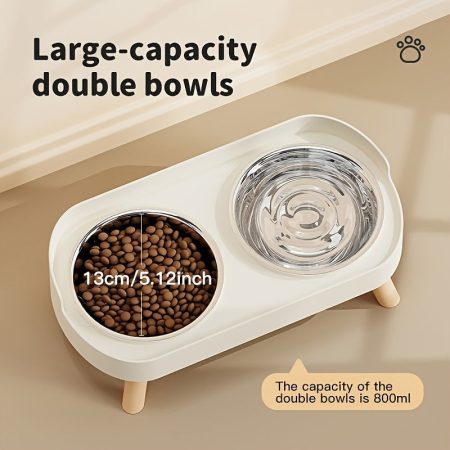 Splash-Proof Neck Guard Pet Feeder with Stand | Elevated Double Bowl Pet Food Dish Made of Stainless Steel | Special Bowl for Small Dogs And Cats | Removable And Easy-To-Clean Water Bowl
