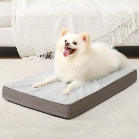 Orthopedic Dog Bed Egg Crate Foam Pet Mat with Removable Cover Plush High Quality and Washable Small Dogs Bed 17x12 Inch Gray