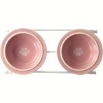 PetRageous 44355 Toftees Paws Diner with Two 1- Cup Dishwasher- Safe Stoneware Bowl Capacity 10. 75- Inch Length 2. 25- Inch Tall for Extra Small and Small Dogs and Cats, White and Pink